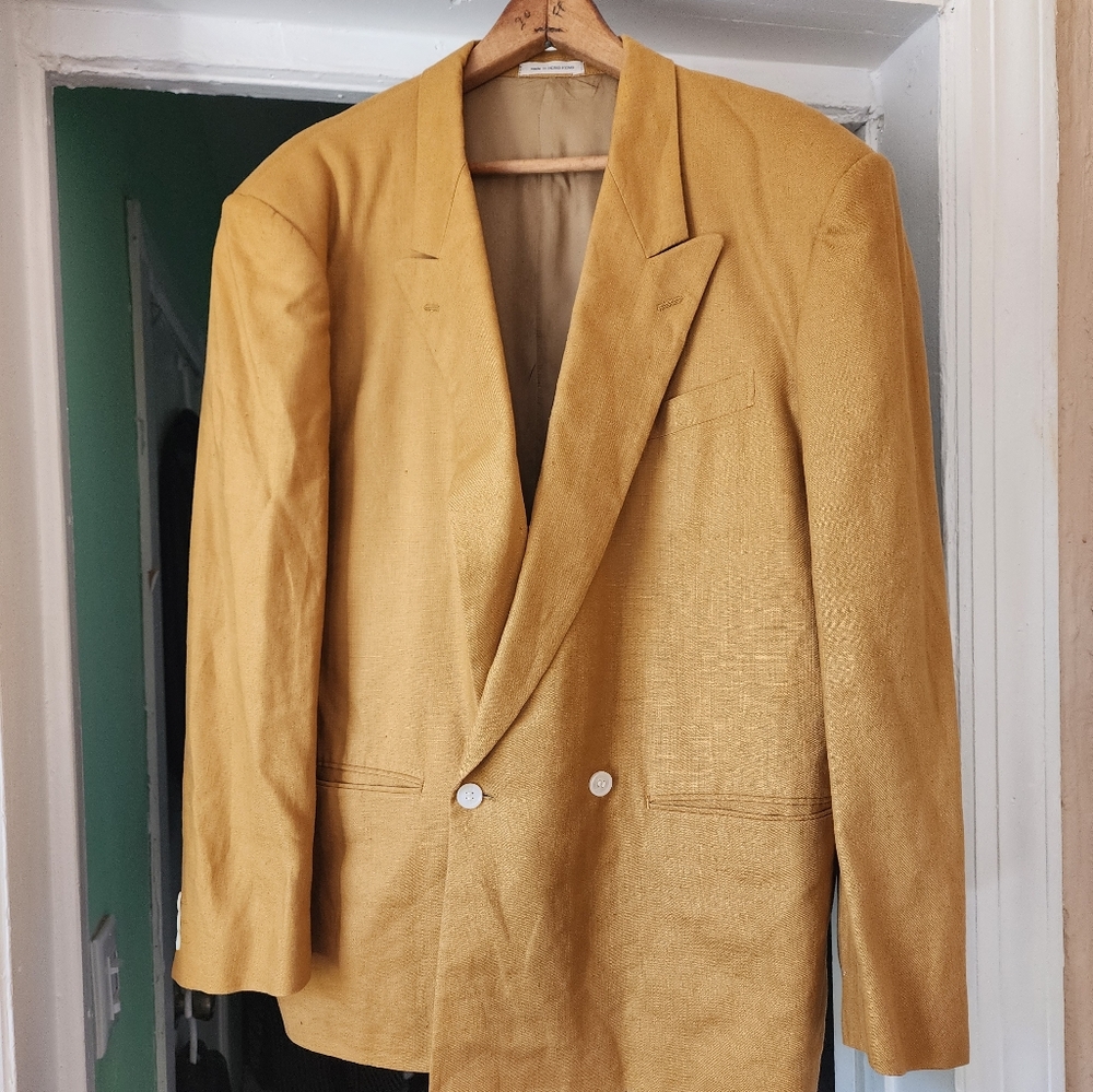 KIKIT men's 100% Linen orange/mustard color blazer.